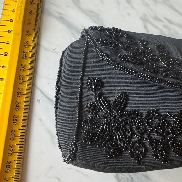 VINTAGE BLACK BEADED EVENING BAG CLUTCH MADE IN FRANCE 'ALBRO' - Picture 3 of 15